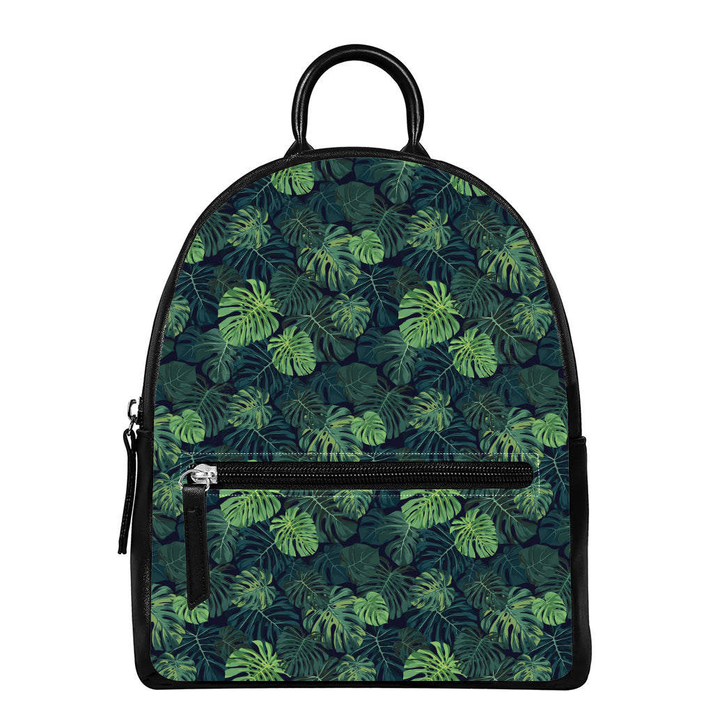 Monstera Palm Leaves Pattern Print Leather Backpack