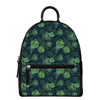 Monstera Palm Leaves Pattern Print Leather Backpack