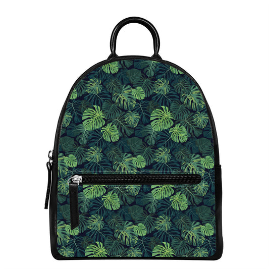 Monstera Palm Leaves Pattern Print Leather Backpack