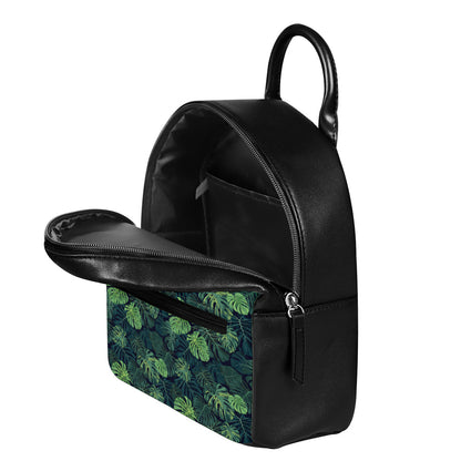Monstera Palm Leaves Pattern Print Leather Backpack