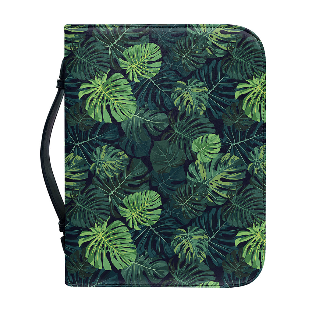 Monstera Palm Leaves Pattern Print Leather Bible Cover