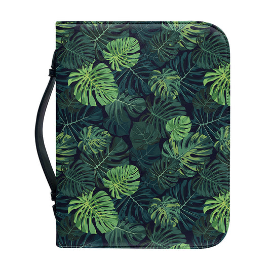 Monstera Palm Leaves Pattern Print Leather Bible Cover