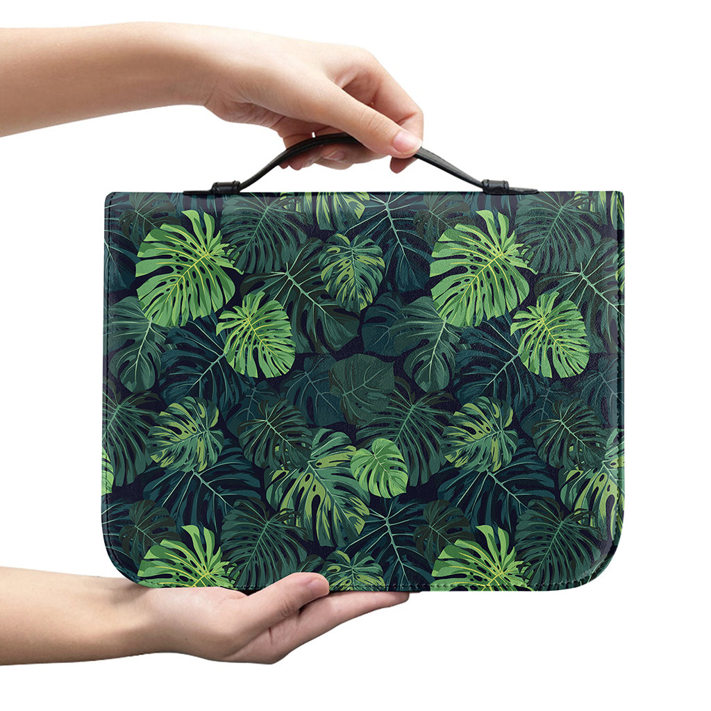 Monstera Palm Leaves Pattern Print Leather Bible Cover