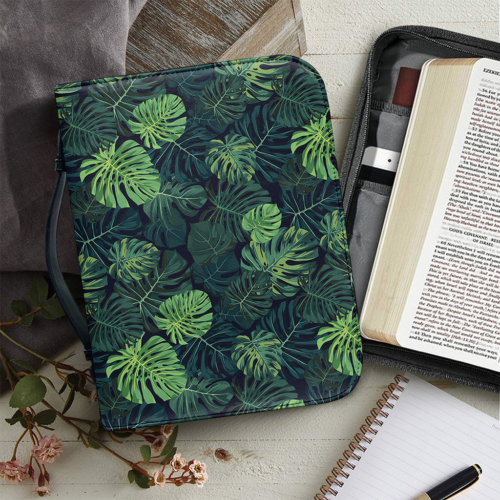 Monstera Palm Leaves Pattern Print Leather Bible Cover