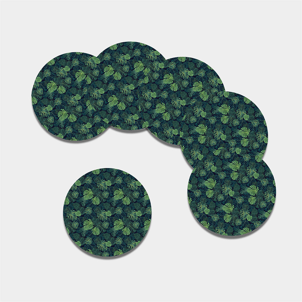 Monstera Palm Leaves Pattern Print Leather Coaster Set