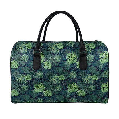 Monstera Palm Leaves Pattern Print Leather Duffle Bag