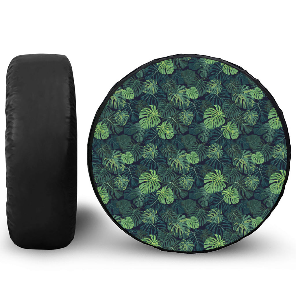 Monstera Palm Leaves Pattern Print Leather Spare Tire Cover