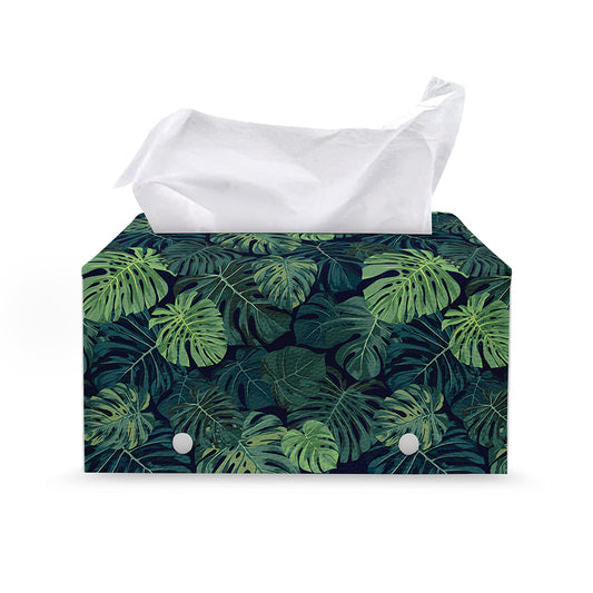Monstera Palm Leaves Pattern Print Leather Tissue Box Cover
