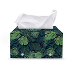 Monstera Palm Leaves Pattern Print Leather Tissue Box Cover