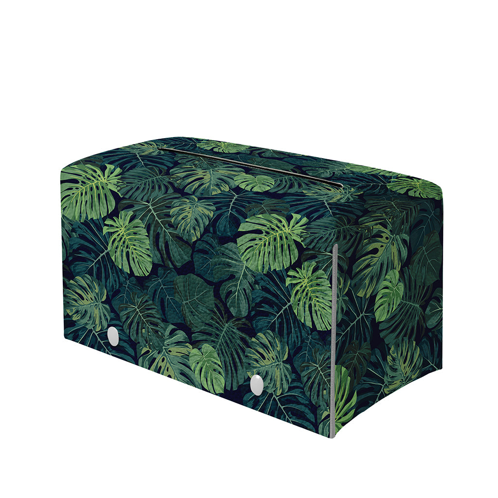 Monstera Palm Leaves Pattern Print Leather Tissue Box Cover