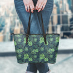 Monstera Palm Leaves Pattern Print Leather Tote Bag