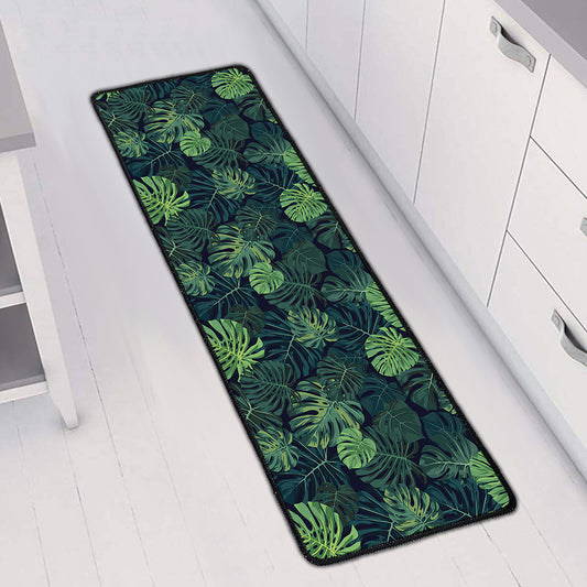 Monstera Palm Leaves Pattern Print Long Kitchen Mat