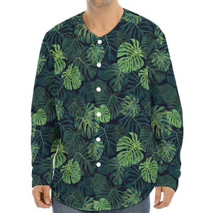 Monstera Palm Leaves Pattern Print Long Sleeve Baseball Jersey