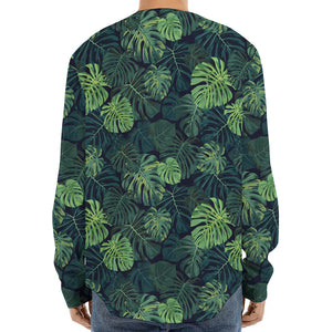 Monstera Palm Leaves Pattern Print Long Sleeve Baseball Jersey