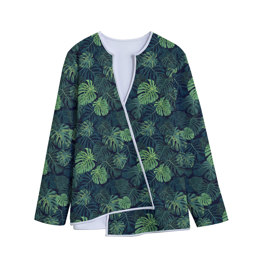 Monstera Palm Leaves Pattern Print Long Sleeve Short Coat