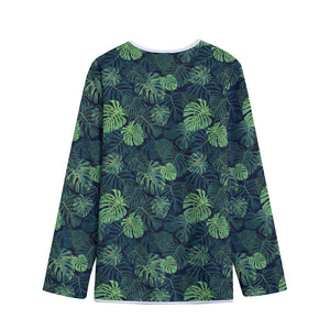 Monstera Palm Leaves Pattern Print Long Sleeve Short Coat