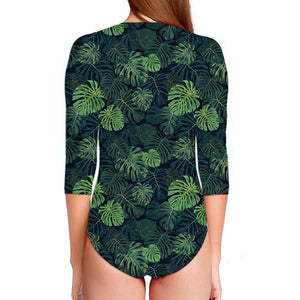 Monstera Palm Leaves Pattern Print Long Sleeve Swimsuit