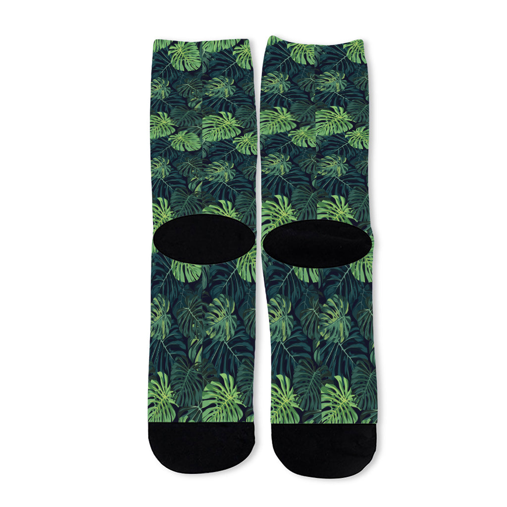 Monstera Palm Leaves Pattern Print Long Socks