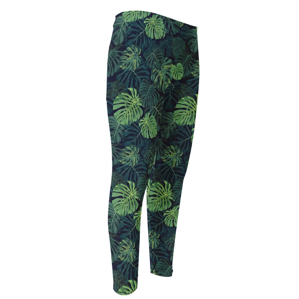 Monstera Palm Leaves Pattern Print Men's Compression Pants