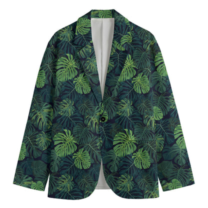 Monstera Palm Leaves Pattern Print Men's Cotton Blazer