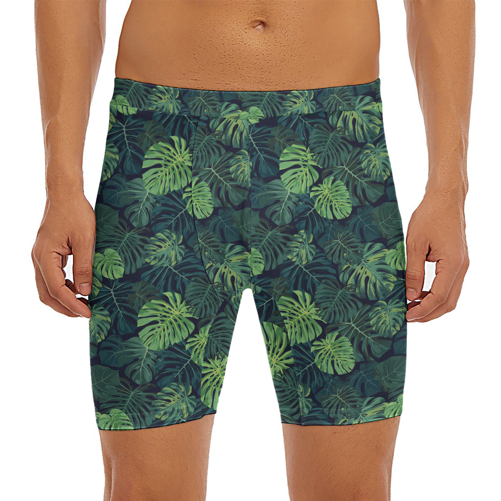 Monstera Palm Leaves Pattern Print Men's Long Boxer Briefs