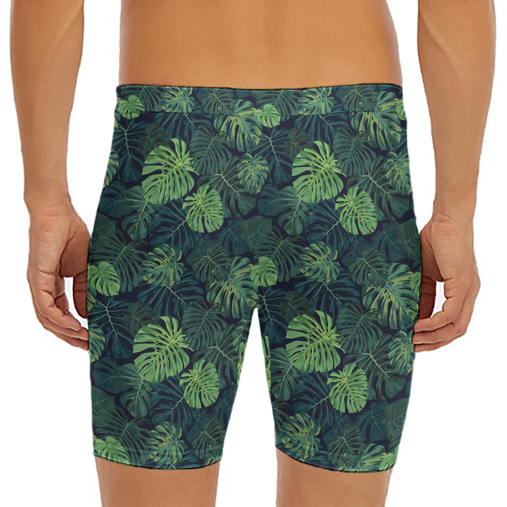 Monstera Palm Leaves Pattern Print Men's Long Boxer Briefs