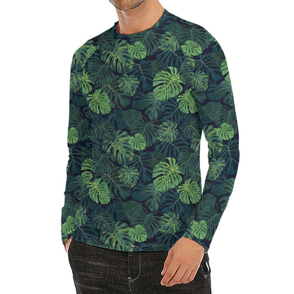 Monstera Palm Leaves Pattern Print Men's Long Sleeve Rash Guard