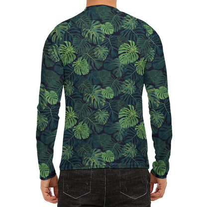 Monstera Palm Leaves Pattern Print Men's Long Sleeve Rash Guard