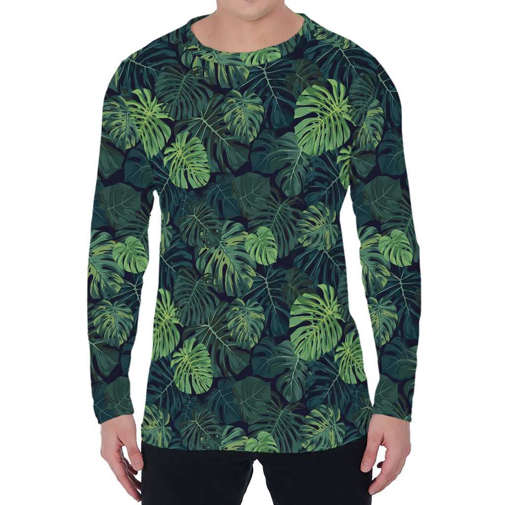 Monstera Palm Leaves Pattern Print Men's Long Sleeve T-Shirt
