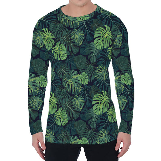 Monstera Palm Leaves Pattern Print Men's Long Sleeve T-Shirt