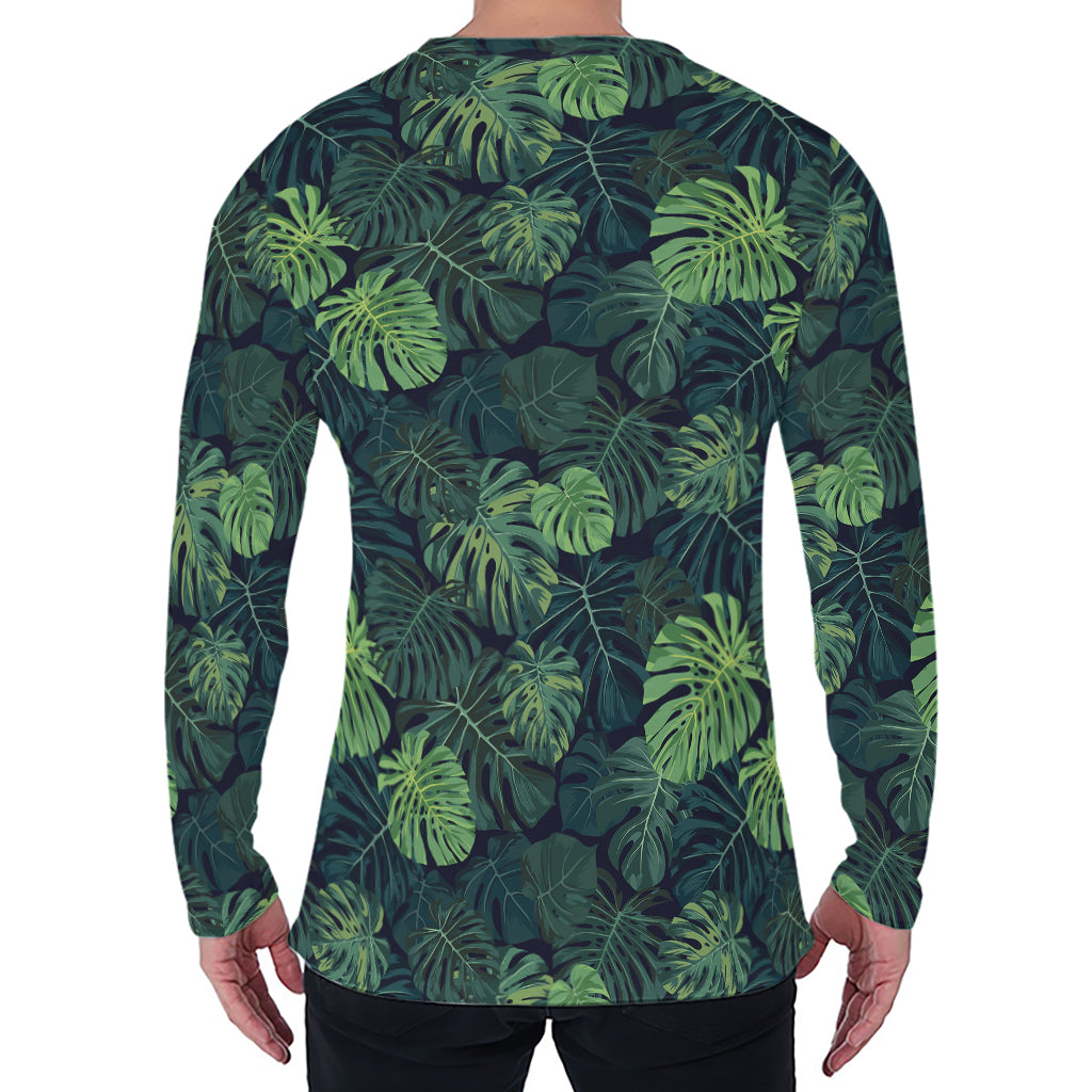 Monstera Palm Leaves Pattern Print Men's Long Sleeve T-Shirt