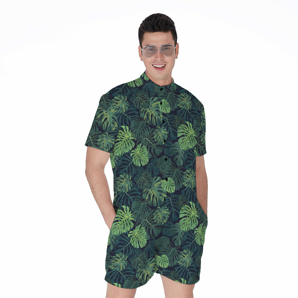 Monstera Palm Leaves Pattern Print Men's Rompers