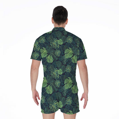 Monstera Palm Leaves Pattern Print Men's Rompers