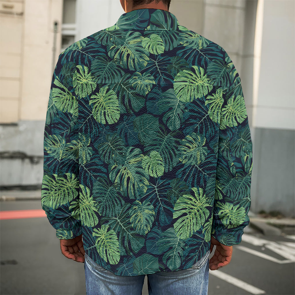 Monstera Palm Leaves Pattern Print Men's Shirt Jacket