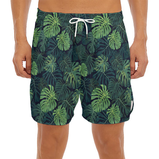 Monstera Palm Leaves Pattern Print Men's Split Running Shorts
