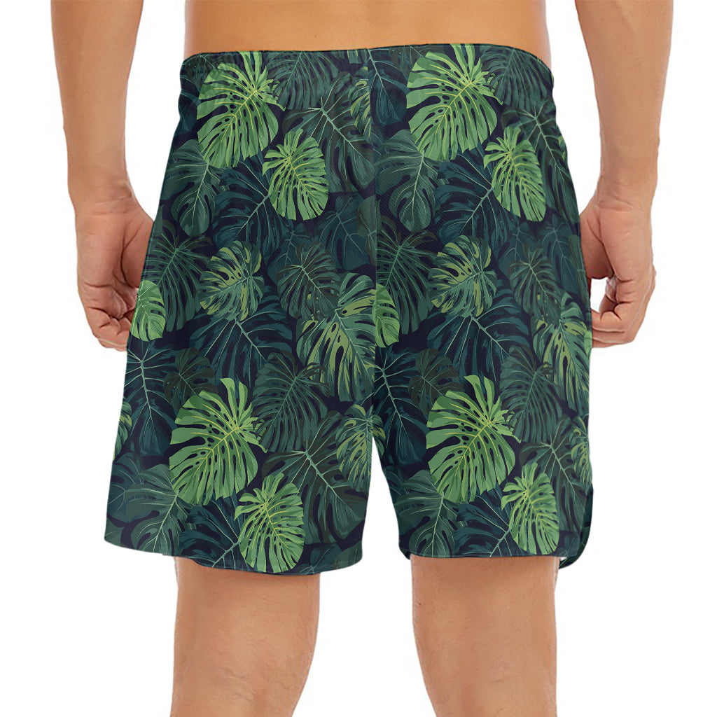Monstera Palm Leaves Pattern Print Men's Split Running Shorts