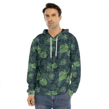 Monstera Palm Leaves Pattern Print Men's Velvet Pullover Hoodie