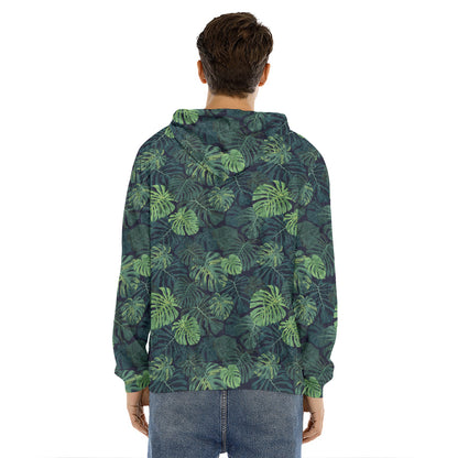 Monstera Palm Leaves Pattern Print Men's Velvet Pullover Hoodie