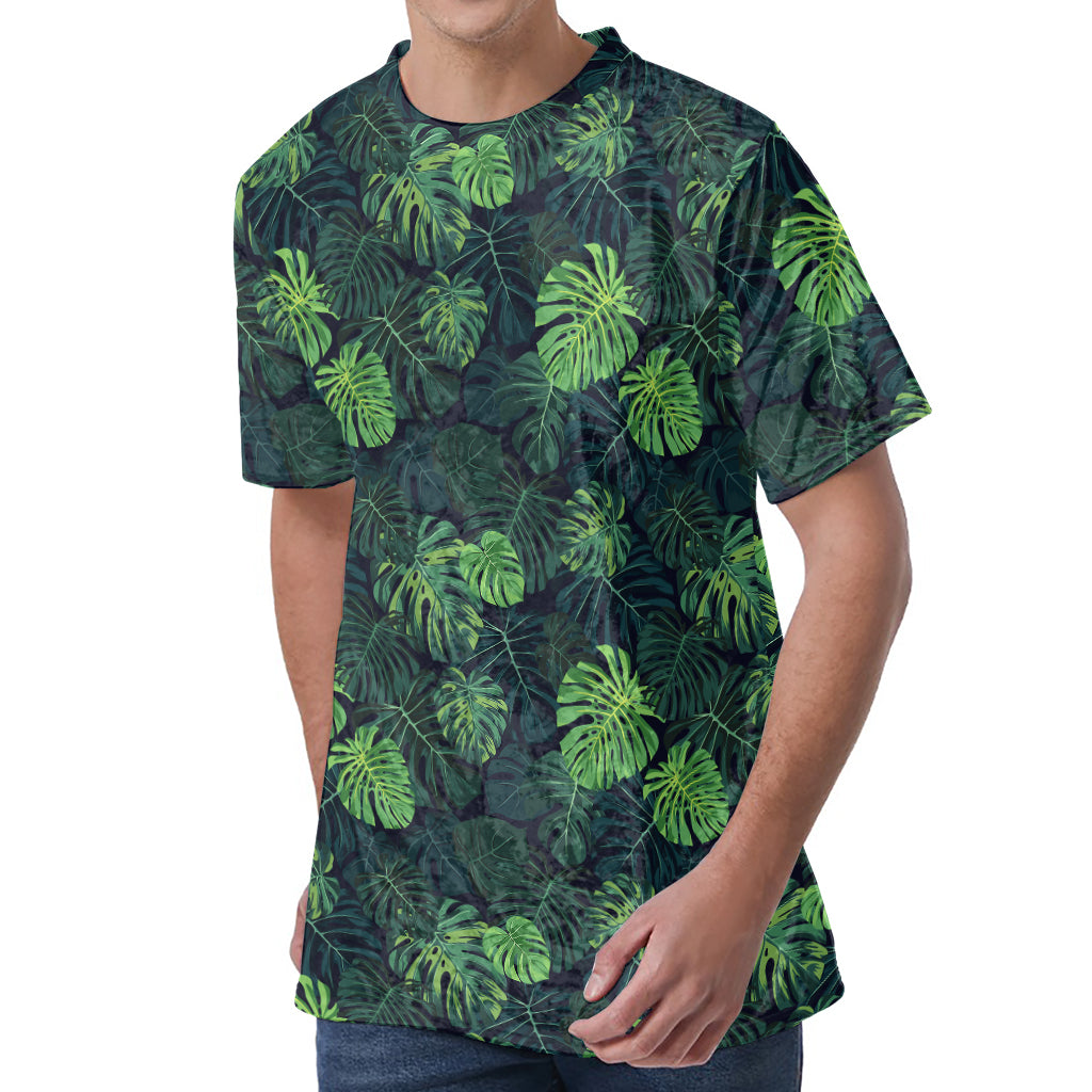 Monstera Palm Leaves Pattern Print Men's Velvet T-Shirt