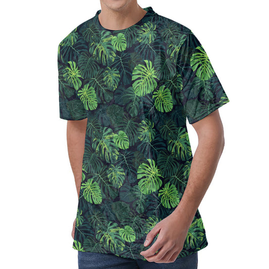 Monstera Palm Leaves Pattern Print Men's Velvet T-Shirt