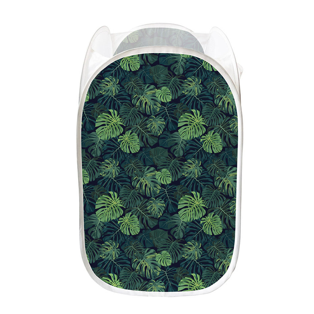 Monstera Palm Leaves Pattern Print Mesh Laundry Hamper