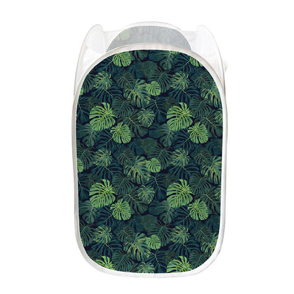 Monstera Palm Leaves Pattern Print Mesh Laundry Hamper
