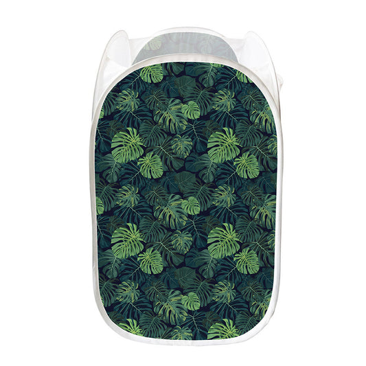 Monstera Palm Leaves Pattern Print Mesh Laundry Hamper