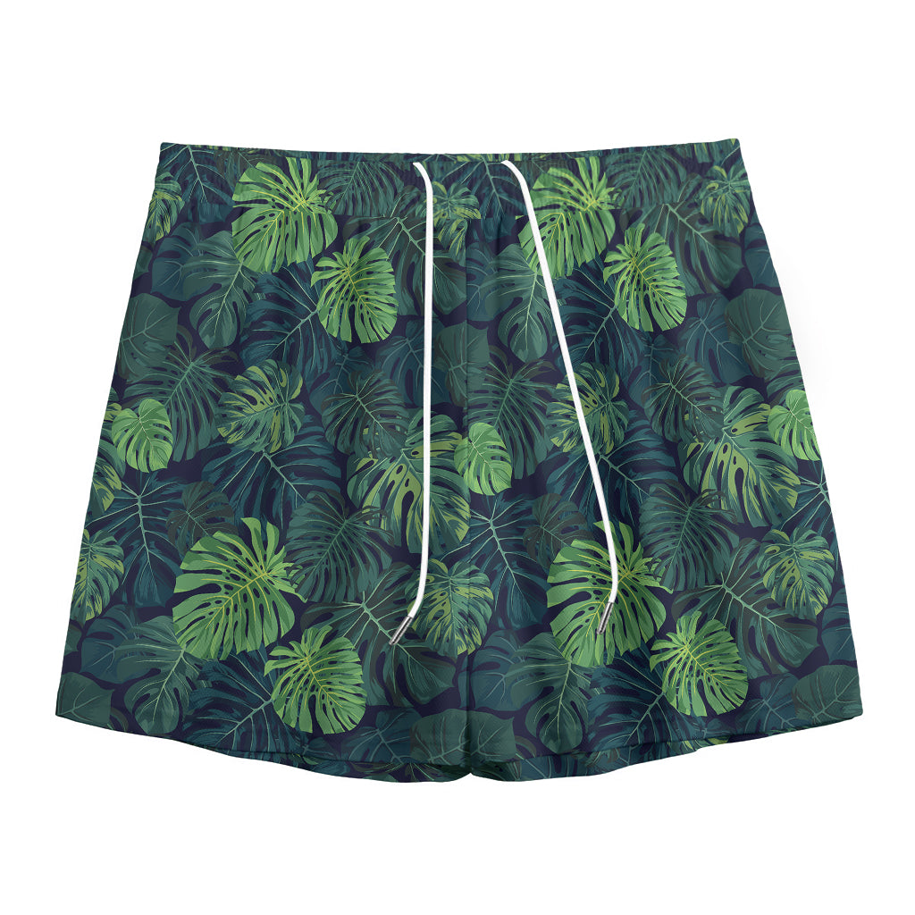 Monstera Palm Leaves Pattern Print Mesh Shorts