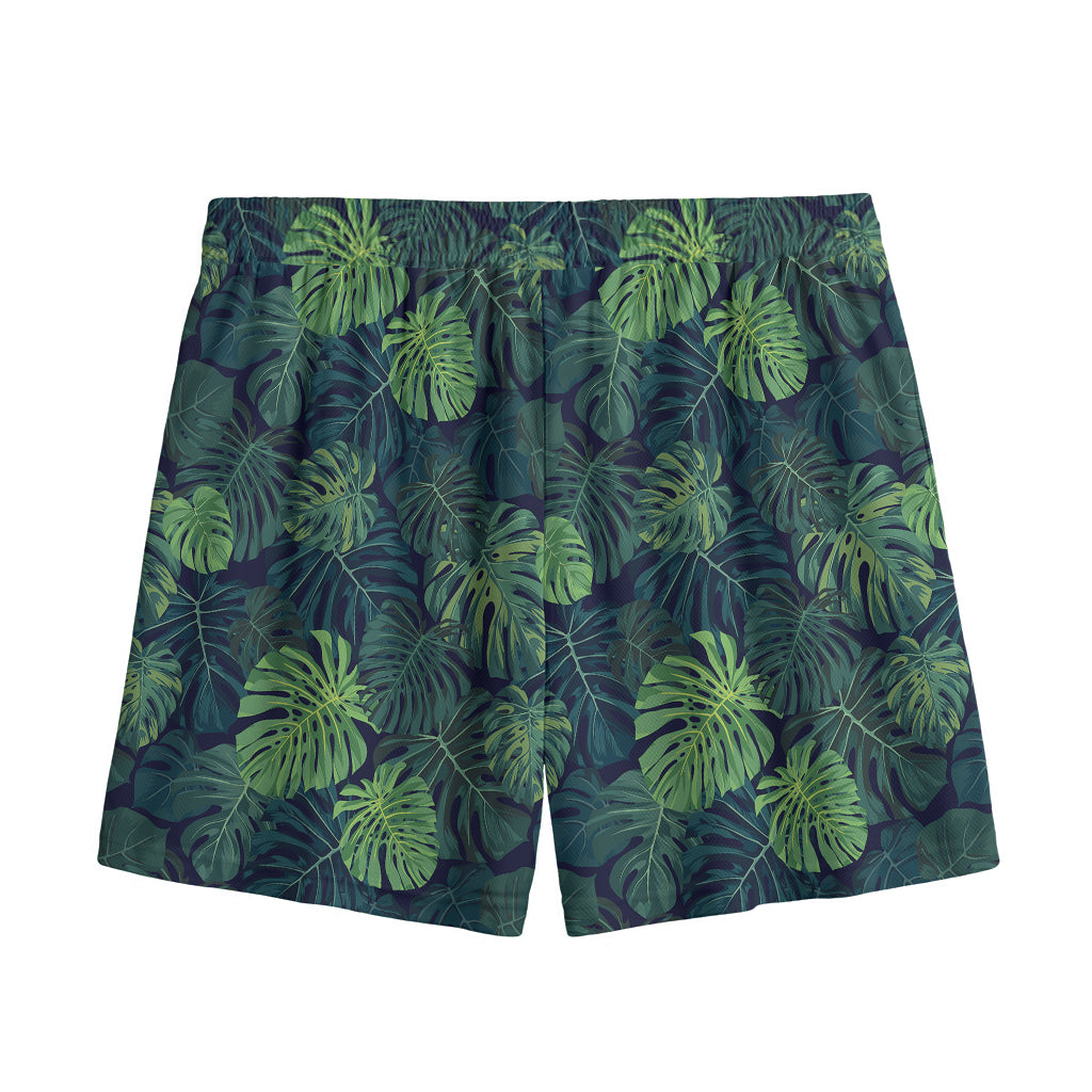 Monstera Palm Leaves Pattern Print Mesh Shorts