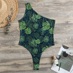 Monstera Palm Leaves Pattern Print One Shoulder Bodysuit