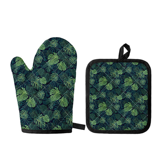 Monstera Palm Leaves Pattern Print Oven Mitt And Pot Holder Set