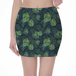 Monstera Palm Leaves Pattern Print Pencil Mini Skirt