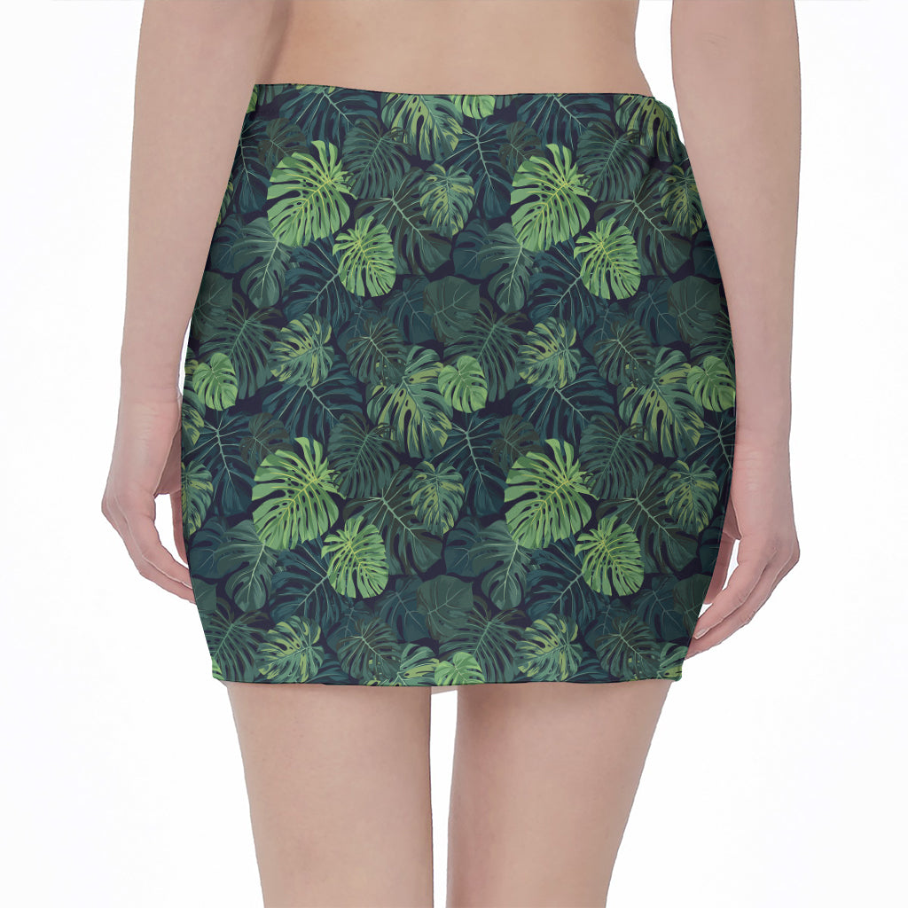 Monstera Palm Leaves Pattern Print Pencil Mini Skirt