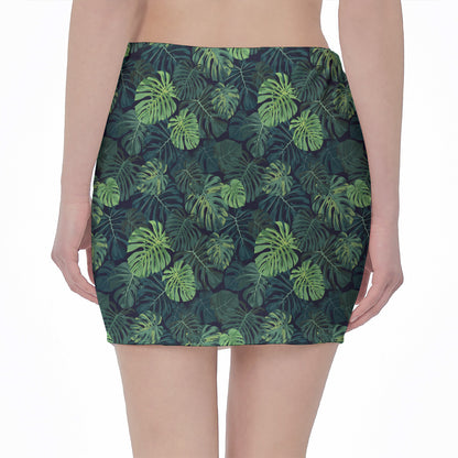 Monstera Palm Leaves Pattern Print Pencil Mini Skirt